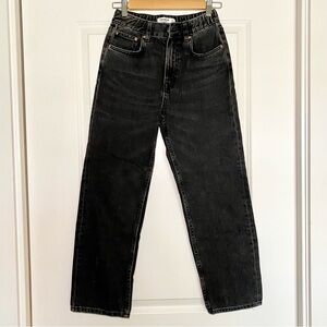 Pull&Bear 100% Cotton Mom Jeans with Elasticized Waist, Black, Size 4